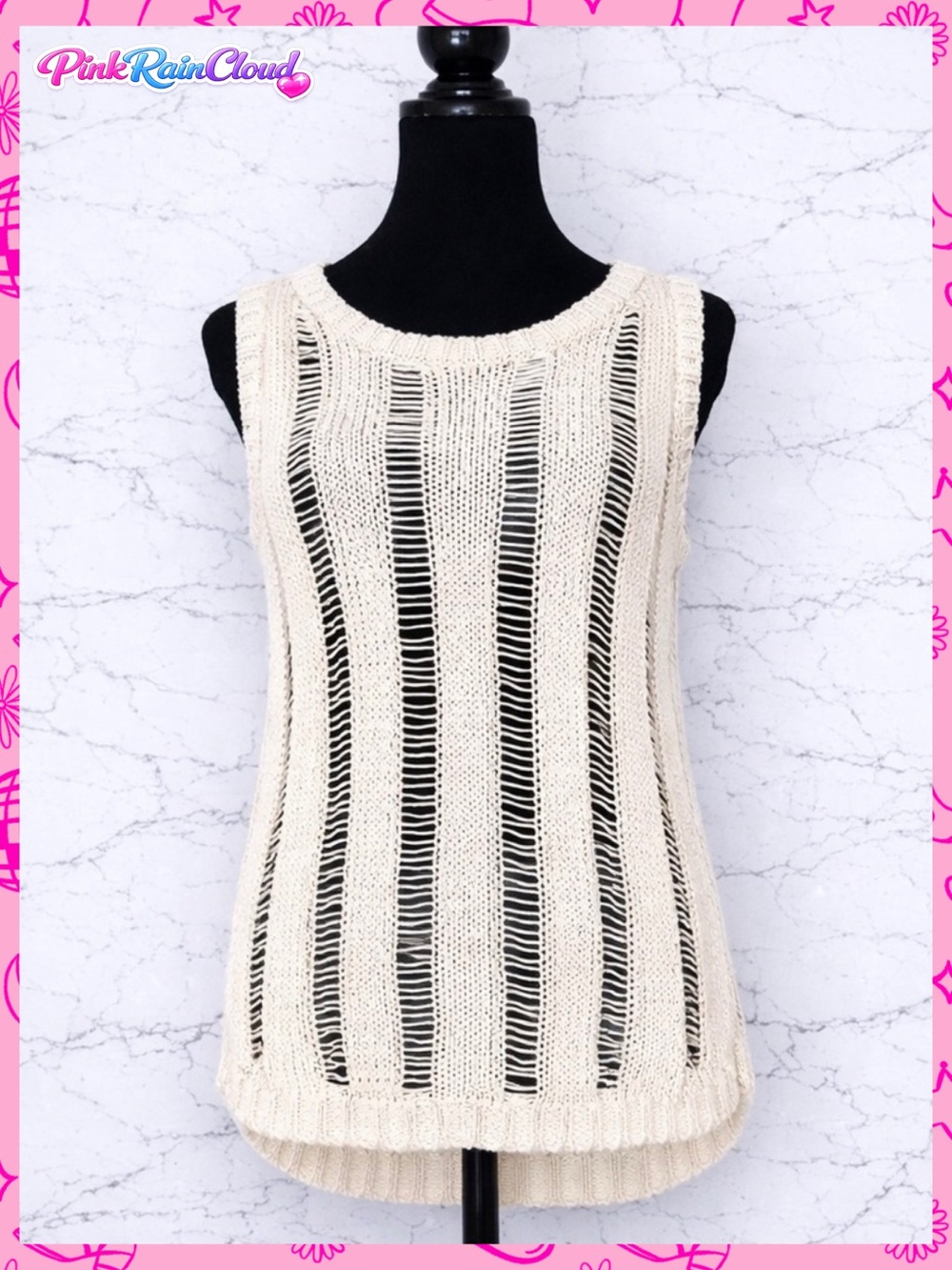 Cyrus Cream Open Knit Sleeveless Sweater Tank Top Blouse Women’s Medium